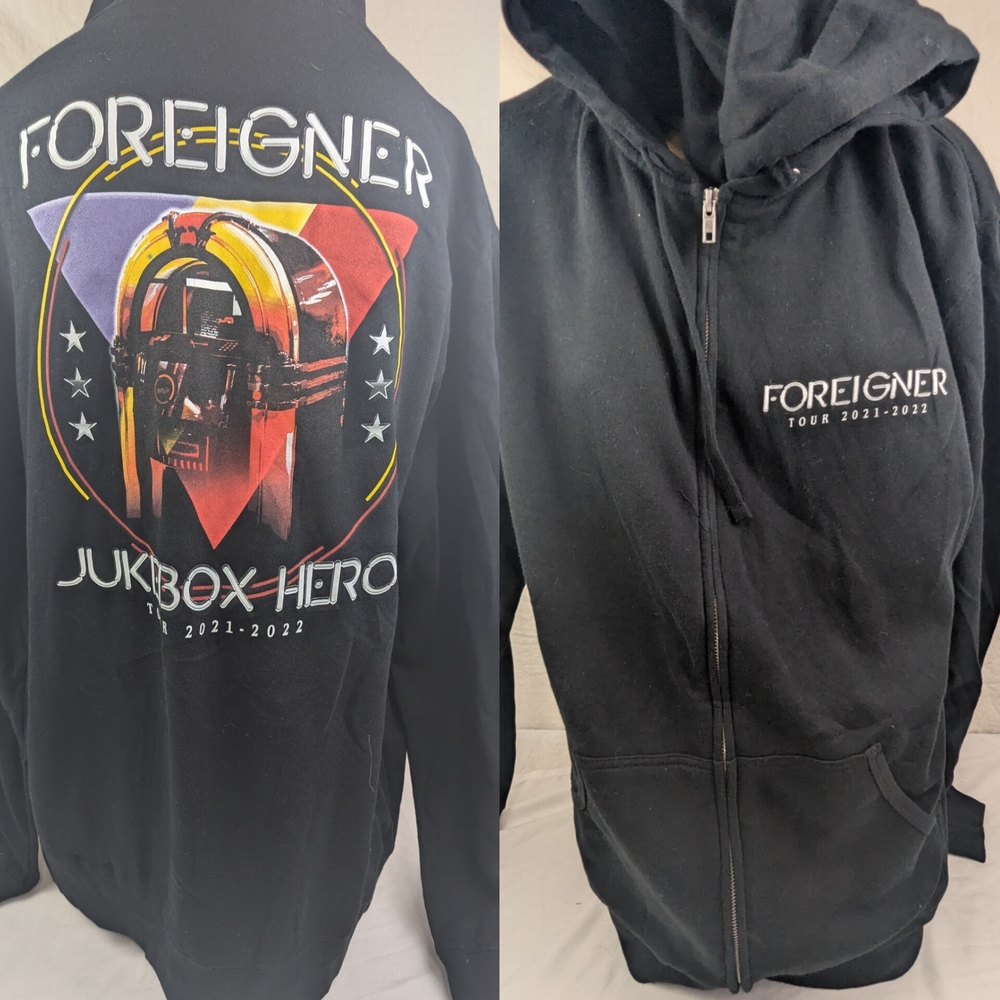 Foreigner Juke Box Hero 2021-22 Tour Vintage Concert Merch Hoodie Large